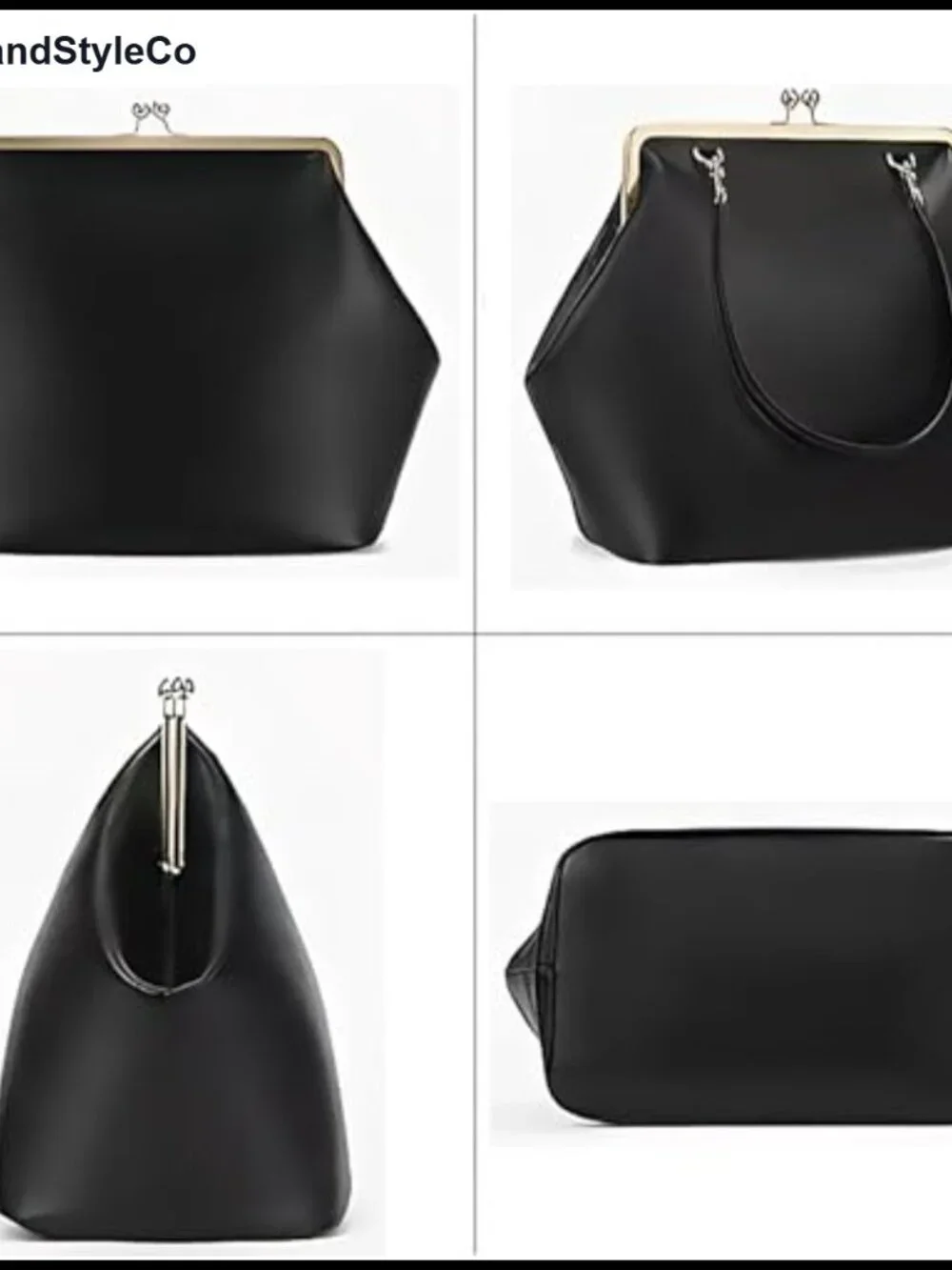 Kiss Lock Tote Handbag Shoulder Bag Clutch Purse Faux Leather Removable Strap
